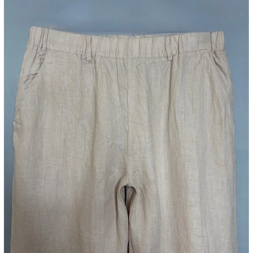 Quince 100% European Linen Pants M Driftwood Beige Wide Leg Cropped Coastal